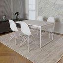 Ver imagem 1 de Mesa Industrial Base Ferro Branco Tampo 137X90 Branco 4 Cadeiras Ferro Branco Assento Branco Branco