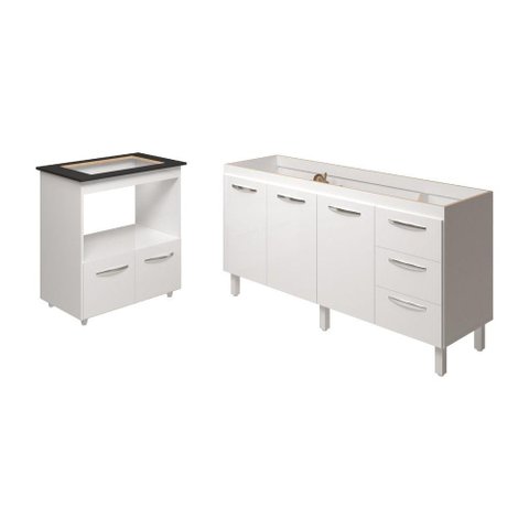 Cozinha Balcão Armário Gabinete de Pia 150 Cm Deise e Balcão Evelyn para Fogão Cooktop 4 Bocas