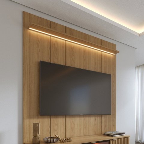 Painel Neon Float 178cm para TV com Iluminação LED Carvalho