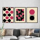 Ver imagem 1 de Kit 3 Quadros Bauhaus Abstrato Magenta e Preto 45x34cm - com vidro:Madeira preta