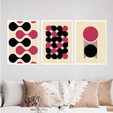 Ver imagem 2 de Kit 3 Quadros Bauhaus Abstrato Magenta e Preto 45x34cm - com vidro:Madeira preta