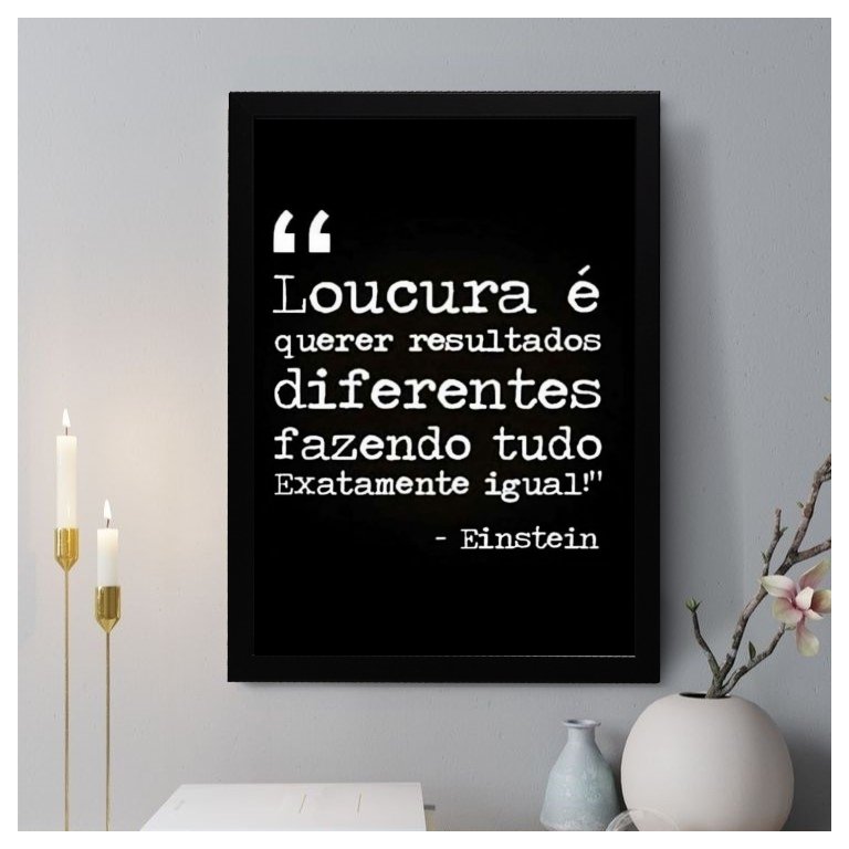 Quadro Decorativo Loucura - Einstein 24x18cm:moldura Preta Quadro Decorativo Loucura - Einstein 24x18cm:moldura Preta