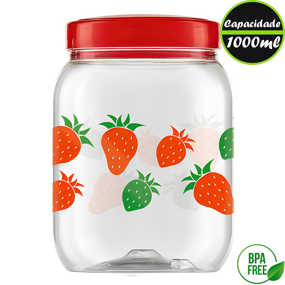 Pote Plástico Redondo Estampa Morango 1000ml - 6