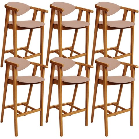 Kit 06 Banquetas Alta para Cozinha Bancada Bar Sala de Jantar Fixa Cecília L02 Linho Rosê - Lyam