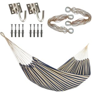 Kit Rede Descanso Dormir 3,50m +Ganchos +Extensor Corda 1M Rede Cores:Azul Listrado