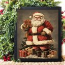 Ver imagem 1 de Quadro de Natal Papai Noel Vintage 33x24cm - com Vidro:moldura Preta
