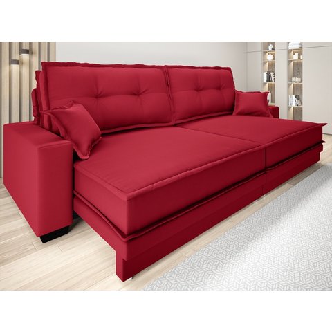 Sofá Palermo 2,80m Assento Retrátil e Reclinável Velosuede Vermelho - Netsofás
