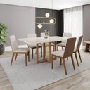 Ver imagem 1 de Conjunto de Jantar Natalí 6 Lugares Tampo MDF Cadeiras Corano Caramelo Linho 160cm Móveis Henn