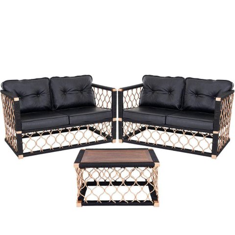 2 Poltronas Namoradeira + Mesa Centro Estofado Preto