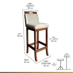 Kit 4 Banquetas Estofadas Média Milão 94 Cm Madeira Maciça Suede Bege CCS - 2