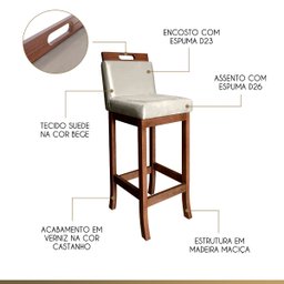 Kit 4 Banquetas Estofadas Média Milão 94 Cm Madeira Maciça Suede Bege CCS - 3