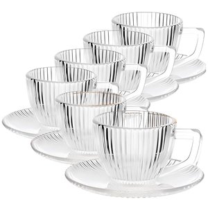Jogo de Xícaras com Pires Graffiato para Café em Vidro Âmbar 90ml - 12 Peças