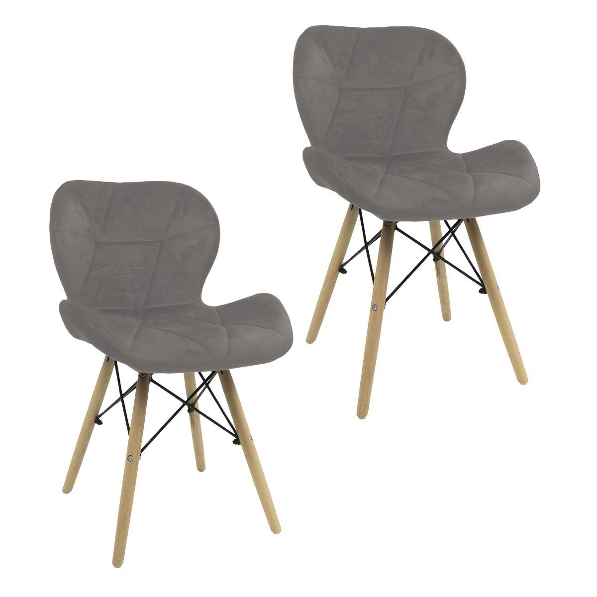 Kit 2 Cadeiras Charles Eames Wood Eiffel Slim Veludo Bege