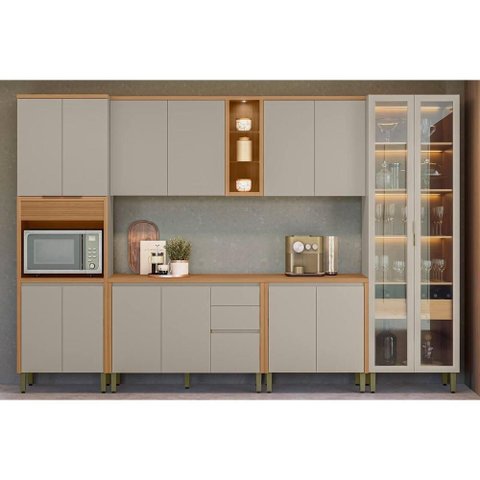 Kit Cozinha Modulada 6 Peças Allure (2aéreos+2balcões+1cristaleira+1torrequente) Cp17 Jequitiba/