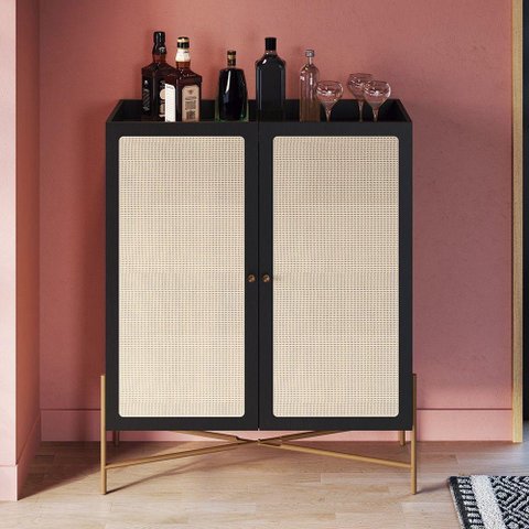 Armário Aparador Bar 2 Portas Pé Metal Arlo A10 Nero-dourado - Mpozenato