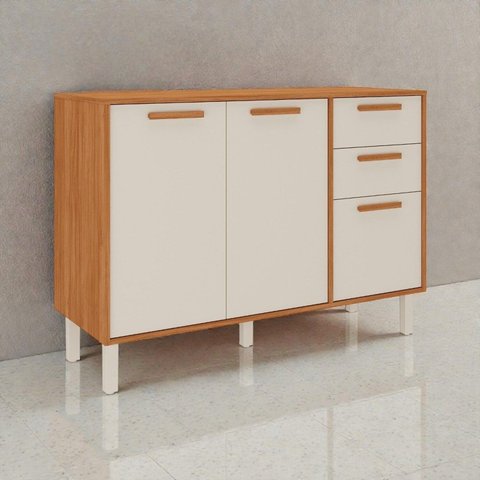 Balcão Cozinha 3 Portas 2 Gavetas 120cm com Tampo Itafriz Itatiaia Marrom/Cinamomo/Off White
