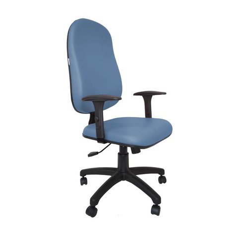 Poltrona Presidente Atom Braço Regulável - Couro Sintetico Corano - Azul Claro