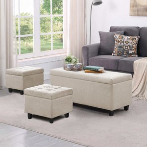 Kit Recamier Madri 1,40m + 2 Puff Suede Bege - Inova Decor Inova Decorações Kit Madri