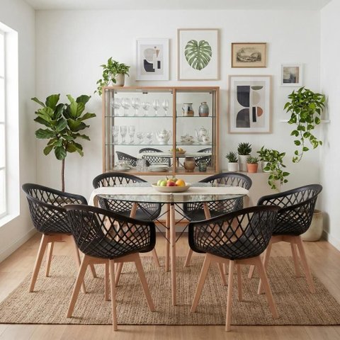 Kit Mesa Eames Vidro 110cm + 6 Cadeiras Web Wood - Seat&Co