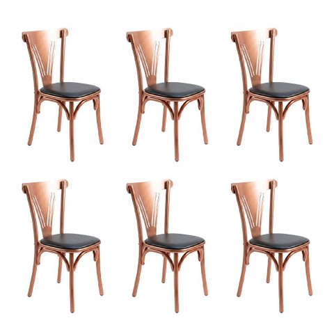 Kit 6 Cadeiras Jantar Paris Luxo Estrutura Aço Cobre Moderna para Sala e Área Gourmet - Cobre/Preta