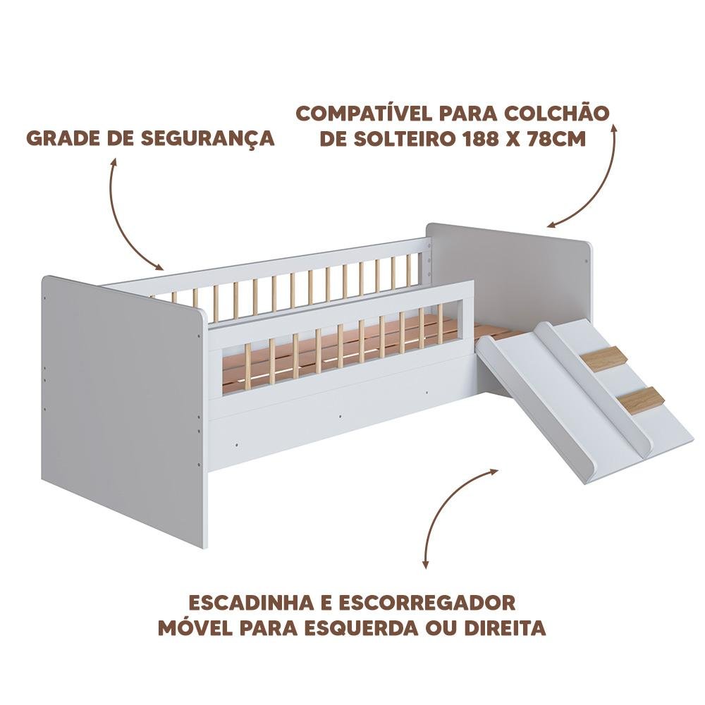 Cama com Colchão Solteiro Grade de Proteção Branco Shop Jm - 3