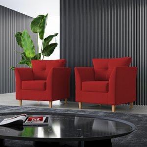 Kit 02 Poltronas para Sala Decorativas Isis Suede Vermelho Visan Estofados