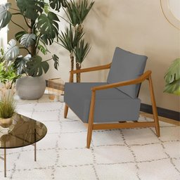 Poltrona Decorativa Vita Estofada Linho Cinza Chumbo - Mel - 1