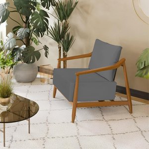 Poltrona Decorativa Vita Estofada Linho Cinza Chumbo - Mel