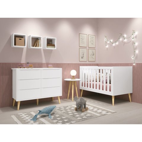 Jogo de Quarto para Bebê Théo New Branco Fosco com Natural - MoveisAqui