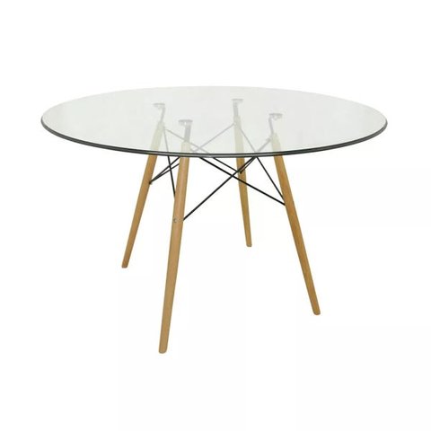 Mesa de Jantar Eiffel de Vidro 90cm Madeira