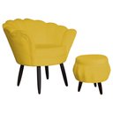 Ver imagem 1 de Combo Poltrona Decorativa E Puff Para Recepção Pétala Suede Mostarda - LM DECOR