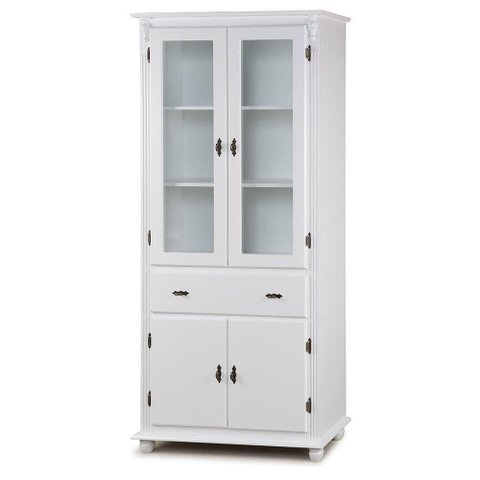 Cristaleira de Vidro e Madeira Antique com 4 Portas e 1 Gaveta - 308 Cor (me) Laca Amêndoa