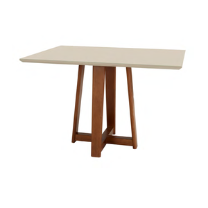 Mesa Delta Cor Freijó e Fendi 4 Lugares Retangular 1,2x0,90 - Madeira Maciça e Tampo de Vidro Colado