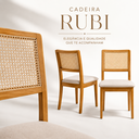 Ver imagem 6 de Kit 4 Cadeiras de Jantar Palha Estofada Linho Bege Encosto em Tela Sextavada Rubi Madeira Maciça Mel