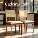 Ver imagem 2 de Kit 4 Cadeiras de Jantar Palha Estofada Linho Bege Encosto em Tela Sextavada Rubi Madeira Maciça Mel