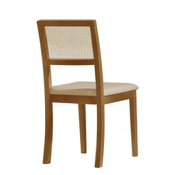 Kit 4 Cadeiras de Jantar Palha Estofada Linho Bege Encosto em Tela Sextavada Rubi Madeira Maciça Mel - 4