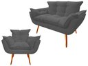 Ver imagem 1 de Kit Namoradeira + Poltrona Decorativa Opala Suede Cinza Pés Madeira Mz Decor