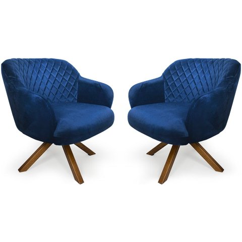 Kit 2 Poltronas Jade Base Giratória Giromad Veludo Azul - Casaepoltrona