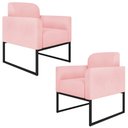 Ver imagem 1 de Kit 2 Poltronas Decorativas Isabella Base Industrial Suede Rosa Bebê/Preto Gran Belo