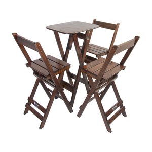 Mesa Bistrô Alta Dobravel com 3 Banquetas Madeira Restaurante Imbuia