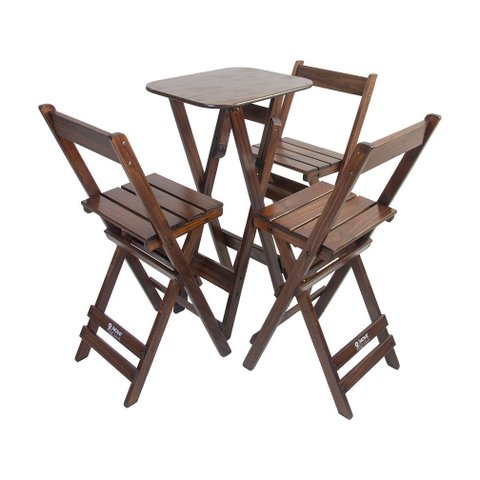 Mesa Bistrô Alta Dobravel com 3 Banquetas Madeira Restaurante Imbuia