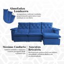 Ver imagem 2 de Sofá Retrátil 2.50m com Espuma Acolchoada Durabilidade Elevada e Estilo Moderno Europa Azul