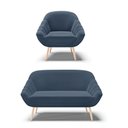 Ver imagem 1 de Kit 01 Namoradeira E 01 Poltrona Suede Azul Marinho