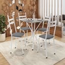 Ver imagem 1 de Conjunto Sala de Jantar Mesa Quadrada 70cm Tampo Granito com 4 Cadeiras Milla Branco/Platina/Ocre