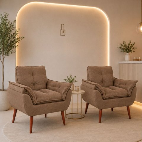 Kit Poltrona Opala com Design Moderno para Recepção Capuccino