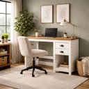 Ver imagem 1 de Escrivaninha de Madeira Maciça 2 Gavetas Boho Rústica Praia:branco