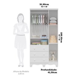 Guarda Roupa Infantil 3 Portas e 3 Gavetas 100% MDF Mimo - 4