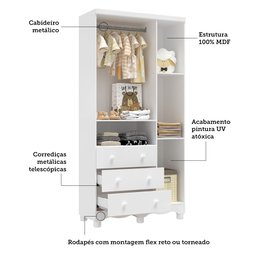 Guarda Roupa Infantil 3 Portas e 3 Gavetas 100% MDF Mimo - 5