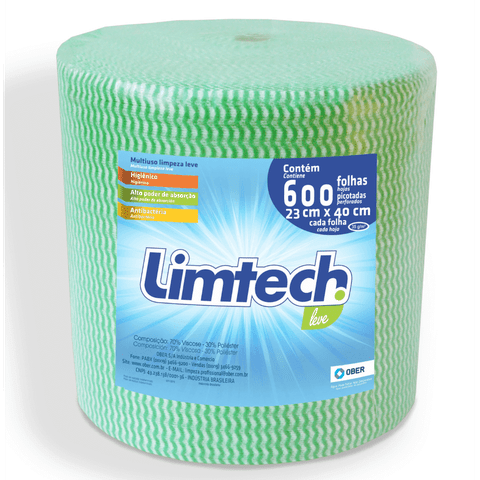 Pano Multiuso Limtech - 23cm X 240m - 600 Folhas - 35g/m² - Verde