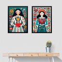 Ver imagem 1 de Kit 2 Quadros Art Folk - Mulher Coração 33x24cm:moldura Branca